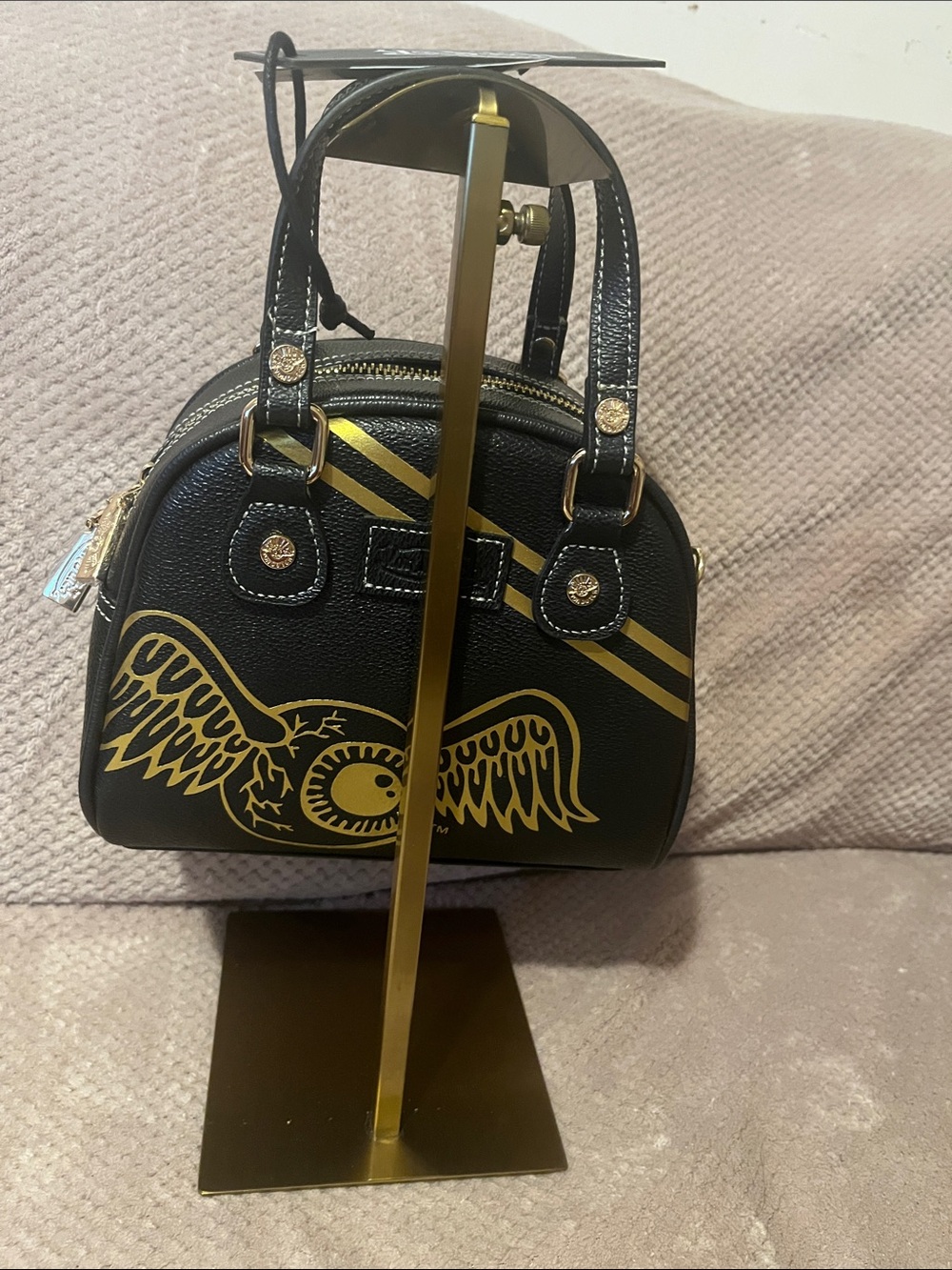 Von Dutch Black Mini Dome Handbag with Gold Logo Script - Picture 4 of 7